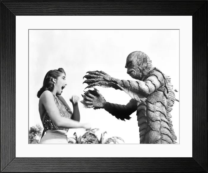 Framed Print : CREATURE FROM THE BLACK LAGOON, from left: Julie Adams, Ben Chapman, 1954