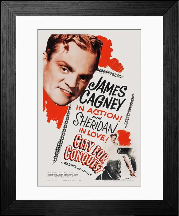 Framed Print : CITY FOR CONQUEST, US re-release poster art, from left: James Cagney, Ann Sheridan, 1940
