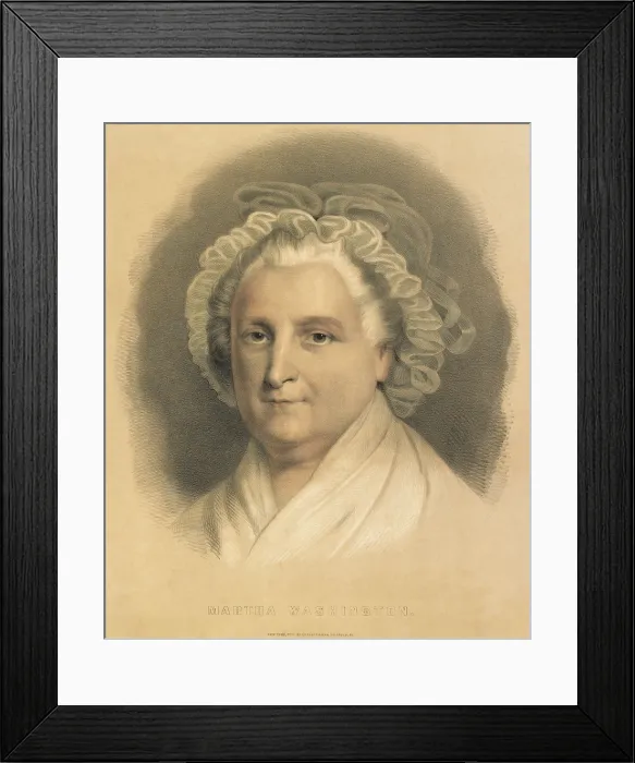 Framed Print : Martha Washington, with gray hair, wearing a bonnet and a shawl Framed Print : Martha Washington, with gray hair, wearing a bonnet and a shawl
