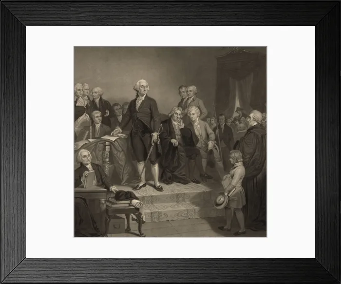 Framed Print : George Washington delivering his inaugural address to Congress, April 1789. Detail of mezzotint engraving after painting by H.S. Sadd (BSLOC_2016_14_115) Framed Print : George Washington delivering his inaugural address to Congress, April 1789. Detail of mezzotint engraving after painting by H.S. Sadd (BSLOC_2016_14_115)