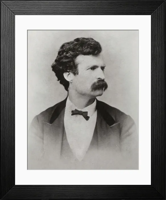 Framed Print : Mark Twain (aka Samuel Clemens), portrait taken c. 1870 when he was about 35 years old. His pen name is a nautical term he learned as Mississippi pilot