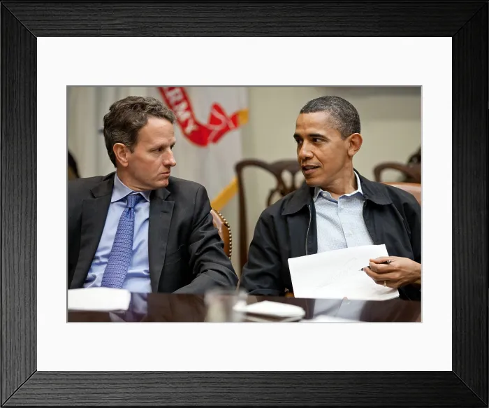 Framed Print : President Barack Obama talks with Treasury Secretary Timothy Geithner Framed Print : President Barack Obama talks with Treasury Secretary Timothy Geithner