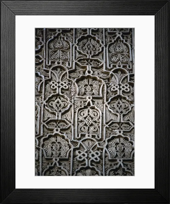 Framed Print : Saadian Necropolis, 16th Century, marble - Detail. Finely worked decorative marble located in the small hall of the necropolis of Marrakech, built for Saadians dynasty Framed Print : Saadian Necropolis, 16th Century, marble - Detail. Finely worked decorative marble located in the small hall of the necropolis of Marrakech, built for Saadians dynasty