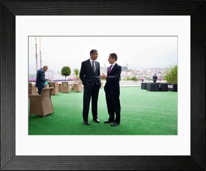 Framed Print : President Obama with Treasury Sec. Timothy Geithner at G20 Summit in Cannes, France. Nov. 4, 2011 (BSLOC_2015_13_249) Framed Print : President Obama with Treasury Sec. Timothy Geithner at G20 Summit in Cannes, France. Nov. 4, 2011 (BSLOC_2015_13_249)
