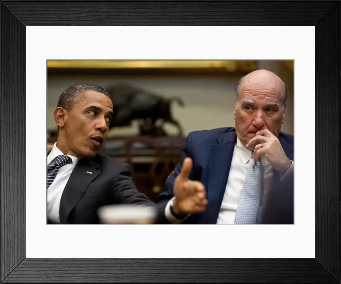 Framed Print : President Barack Obama and Chief of Staff Bill Daley in a fiscal policy meeting, May 2, 2011