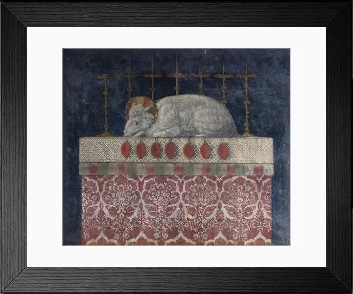 Framed Print : Altar with lamb, by Benozzo di Lese di Sandro detto Benozzo Gozzoli, 1459, 15th Century, fresco - Italy, Tuscany, Florence, Medici Riccardi Palace, Chapel of the Magi. Detail Framed Print : Altar with lamb, by Benozzo di Lese di Sandro detto Benozzo Gozzoli, 1459, 15th Century, fresco - Italy, Tuscany, Florence, Medici Riccardi Palace, Chapel of the Magi. Detail