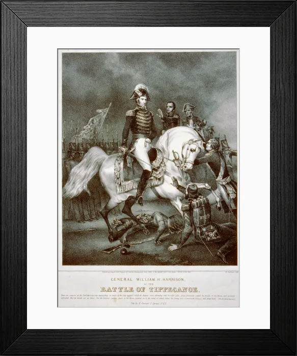 Framed Print : General William H. Harrison at the Battle of Tippecanoe. The print was published during Harrison's successful 1840 campaign for the Presidency