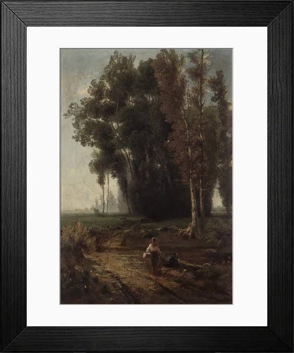 Framed Print : Wood with water and caricatures, by Giovanni Corvini, 19th Century, oil on canvas - Italy, Lombardy, Milan, Brera Collection. Whole artwork view. Wooded landscape with figures Framed Print : Wood with water and caricatures, by Giovanni Corvini, 19th Century, oil on canvas - Italy, Lombardy, Milan, Brera Collection. Whole artwork view. Wooded landscape with figures
