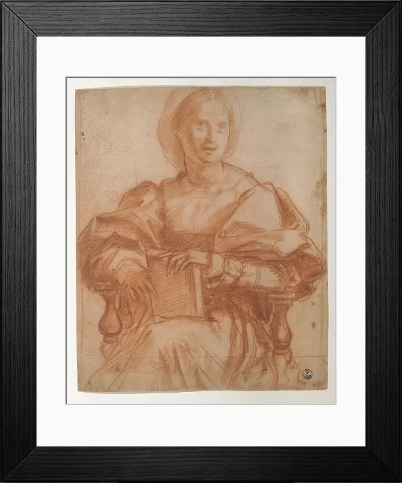 Framed Print : d'Agnolo Andrea known as Andrea del Sarto, Portrait of a Sitting Woman, 1522, 16th Century, sanguine, Italy, Tuscany, Florence, Uffizi Gallery, Drawings and Prints Cabinet