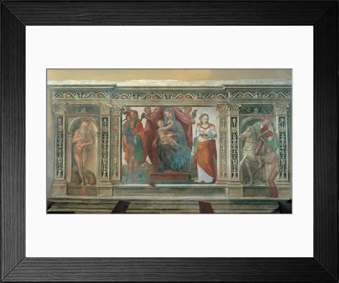 Framed Print : follower Domenico di Giacomo di Pace detto Beccafumi Domenico, Madonna and Child with Sts Onofrius, Christopher, Agatha and Martin, 16th Century, fresco, Italy, Tuscany Framed Print : follower Domenico di Giacomo di Pace detto Beccafumi Domenico, Madonna and Child with Sts Onofrius, Christopher, Agatha and Martin, 16th Century, fresco, Italy, Tuscany