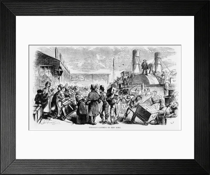 Framed Print : European immigrants arriving at New York City's Castle Garden, America's first official immigration center in 1858 Framed Print : European immigrants arriving at New York City's Castle Garden, America's first official immigration center in 1858