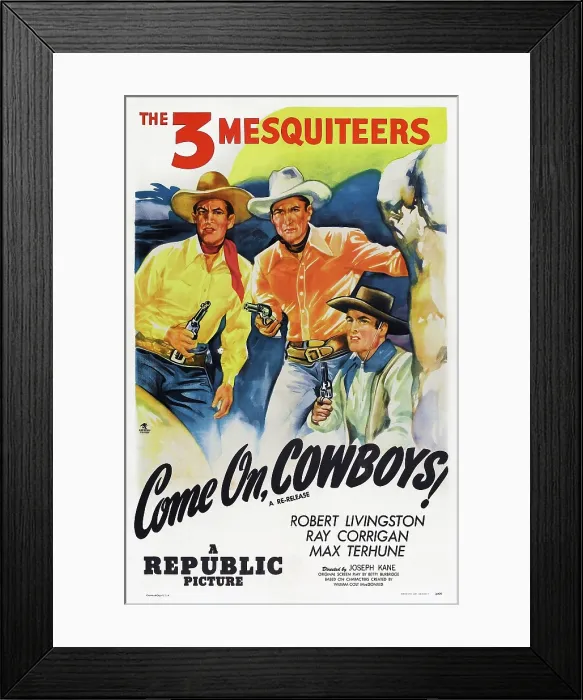 Framed Print : COME ON, COWBOYS, US poster, from left: Robert Livingston, Ray Corrigan, Max Terhune, 1937