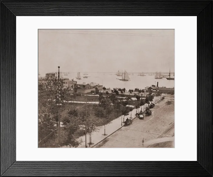 Framed Print : Castle Garden immigration station showing the original circular fort and newer outbuildings to accommodate the growing flow of immigrants in the last decade of the 19th century