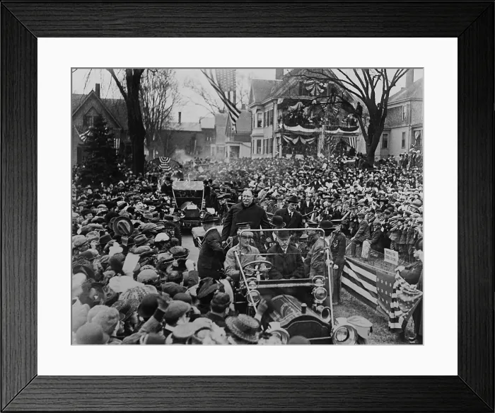 Framed Print : President William Howard Taft parading in an open automobile, c. 1912. Location unknown (BSLOC_2017_2_122)
