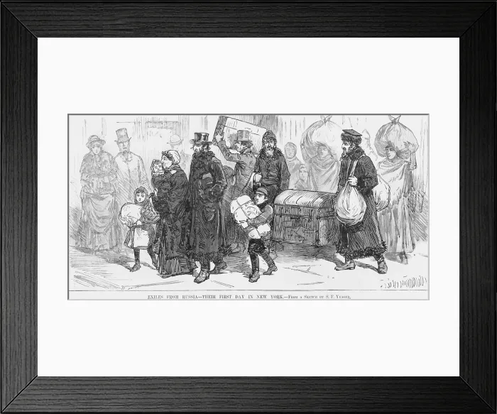 Framed Print : Jewish refugees from Russia with their belongings, in arriving in New York City with their trunks and bundles