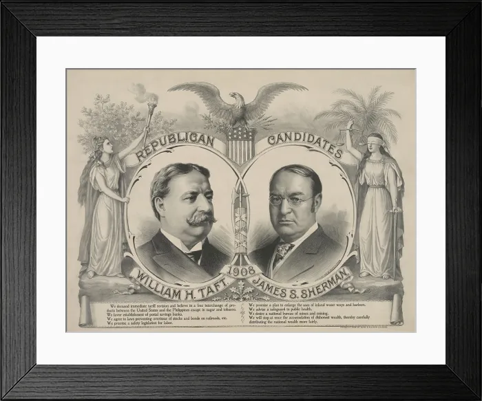 Framed Print : Campaign poster for the Republican candidates in the 1908 Presidential election