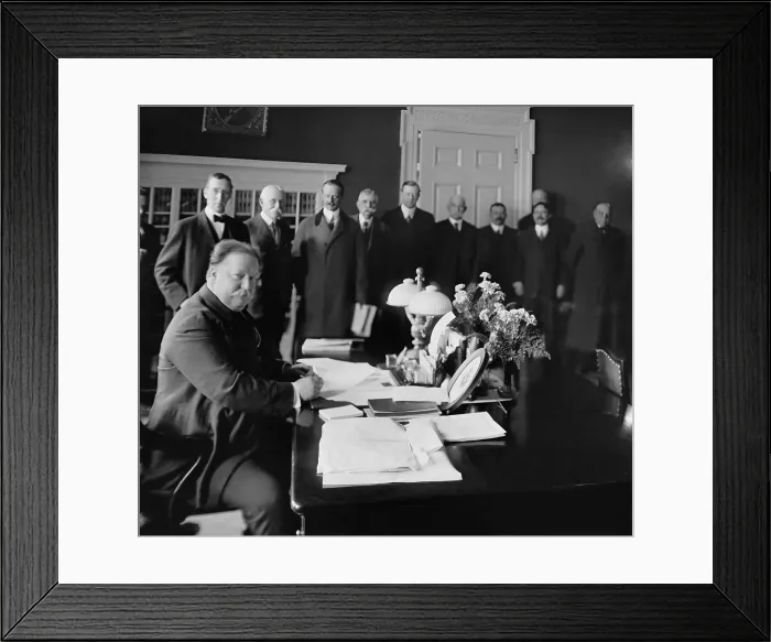 Framed Print : President William Howard Taft, signs New Mexico into statehood at the White House. The signing was witnessed by dignitaries on Jan. 6, 1912 (BSLOC_2017_2_113) Framed Print : President William Howard Taft, signs New Mexico into statehood at the White House. The signing was witnessed by dignitaries on Jan. 6, 1912 (BSLOC_2017_2_113)