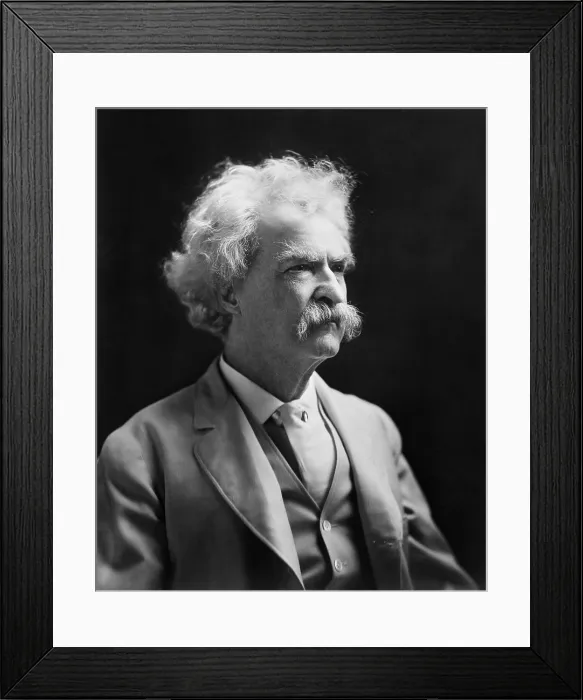 Framed Print : Mark Twain (aka Samuel Clemens), portrait taken 1907, in his early 70s. Photo by A. F. Bradley
