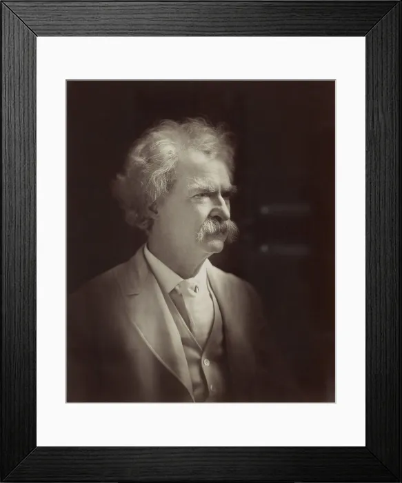 Framed Print : Mark Twain (aka Samuel Clemens), portrait taken 1907, in his early 70s. Photo by A. F