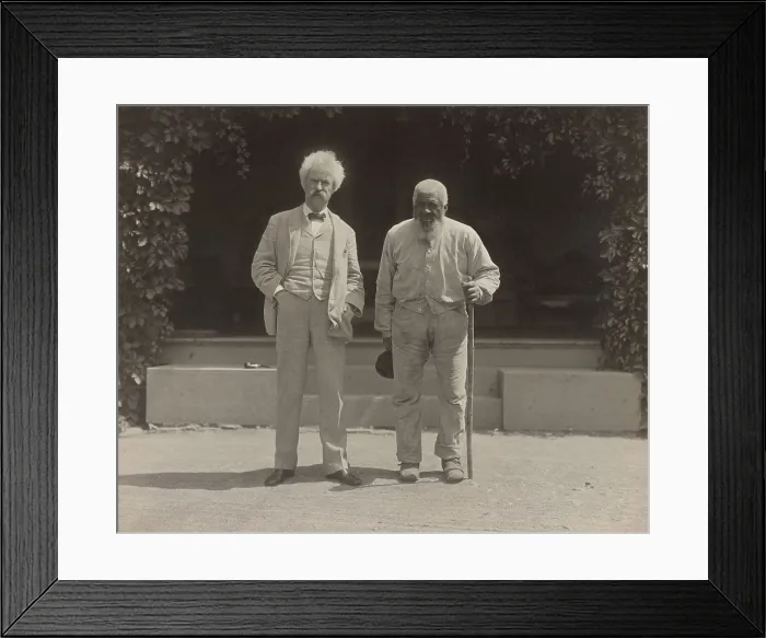 Framed Print : Mark Twain (aka Samuel Clemens), with his long-time friend John T. Lewis, 1903. Lewis was a free-born tenant farmer on Twains sister-in-laws Quarry Farm, Elmira, N.Y Framed Print : Mark Twain (aka Samuel Clemens), with his long-time friend John T. Lewis, 1903. Lewis was a free-born tenant farmer on Twains sister-in-laws Quarry Farm, Elmira, N.Y