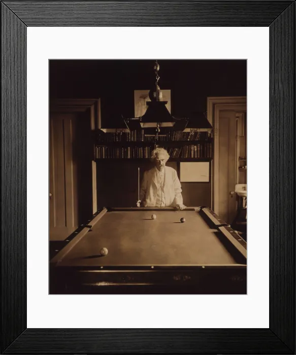 Framed Print : Mark Twain (aka Samuel Clemens), standing at end of pool table, 1908 (BSLOC_2016_11_137) Framed Print : Mark Twain (aka Samuel Clemens), standing at end of pool table, 1908 (BSLOC_2016_11_137)