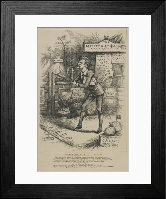 Framed Print : INNOCENCE ABROAD, (IN SEARCH OF A COPYRIGHT), illustration by Thomas Nast in HARPERS WEEKLY, Jan. 21, 1882. Humorist illustrator Nast pokes fun at satirical author, Mark Twain Framed Print : INNOCENCE ABROAD, (IN SEARCH OF A COPYRIGHT), illustration by Thomas Nast in HARPERS WEEKLY, Jan. 21, 1882. Humorist illustrator Nast pokes fun at satirical author, Mark Twain