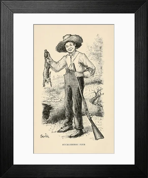 Framed Print : Frontispiece drawing by E. W. Kemble in the 1884 edition of the ADVENTURES OF HUCKLEBERRY FINN