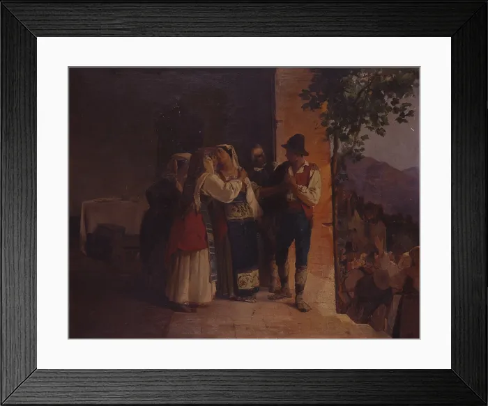 Framed Print : Departure from the Family Home of a Farmer Bride in Another Village (Partenza dalla casa paterna di una contadina fatta sposa in un altro villaggio), by Eleuterio Pagliano, 1855