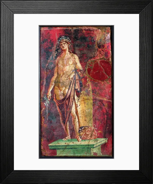 Framed Print : Apollo, by unknown artist, second half 1st Century B.C. ripped fresco, 87 x 48 cm - Italy, Campania, Naples, National Archaeological Museum, Room LXIX, inv. 9541 Framed Print : Apollo, by unknown artist, second half 1st Century B.C. ripped fresco, 87 x 48 cm - Italy, Campania, Naples, National Archaeological Museum, Room LXIX, inv. 9541