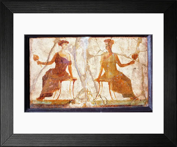 Framed Print : Sitting Women, by unknown artist, 10-37, 1st Century A.D. ripped fresco, 21 x 35 cm - Italy, Campania, Naples, National Archaeological Museum, Room LXXVII, inv. 9664 Framed Print : Sitting Women, by unknown artist, 10-37, 1st Century A.D. ripped fresco, 21 x 35 cm - Italy, Campania, Naples, National Archaeological Museum, Room LXXVII, inv. 9664
