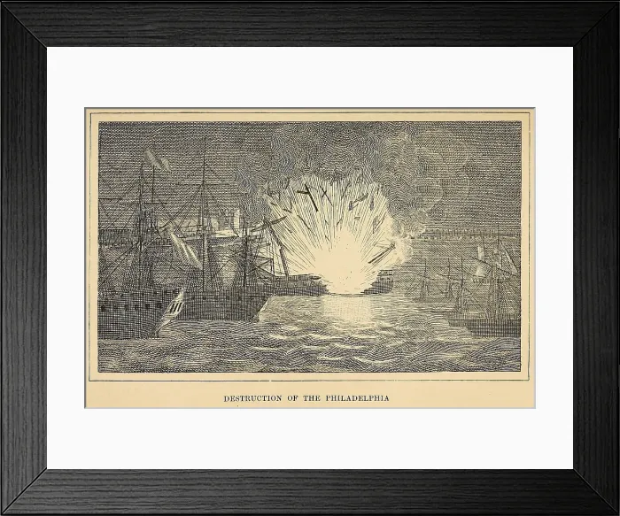 Framed Print : First Barbary War 1801-1805. Destruction of the USS Philadelphia in Tripoli Harbor. Feb. 16 1804