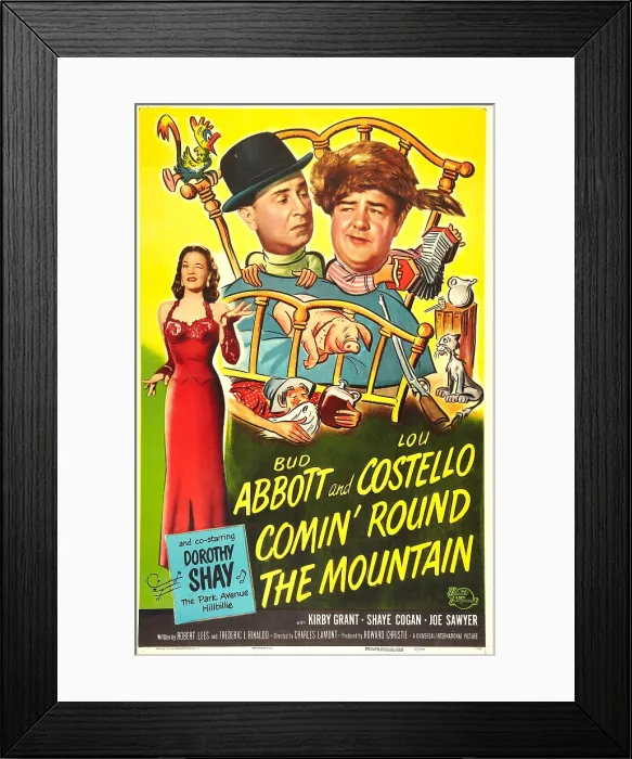 Framed Print : COMIN ROUND THE MOUNTAIN, US poster, from left: Dorothy Shay, Bud Abbott, Lou Costello, 1951