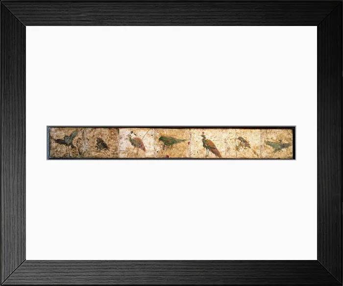 Framed Print : Birds and Peacocks, by unknown artist, 54-69, 1st Century A.D. ripped fresco, 11 x 89 cm - Italy, Campania, Naples, National Archaeological Museum, Room LXXVII, inv. 8711