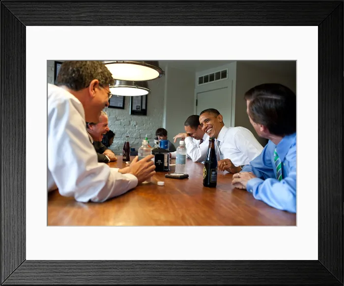 Framed Print : President Barack Obama has lunch at with staff members who worked on the debt negotiations. Aug. 3, 2011