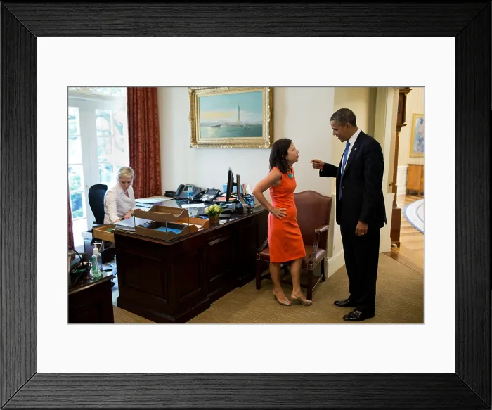 Framed Print : President Barack Obama with Nancy-Ann DeParle, Deputy Chief of Staff for Policy. June 28, 2012