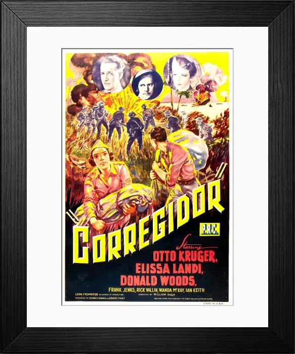 Framed Print : CORREGIDOR, US poster, top from left: Otto Kruger, Donald Woods, Elissa Landi, 1943