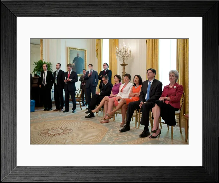 Framed Print : President Obama's staff listen as he broadcasts remarks about Supreme Court's ruling on Obama Care'. June 28, 2012 Framed Print : President Obama's staff listen as he broadcasts remarks about Supreme Court's ruling on Obama Care'. June 28, 2012