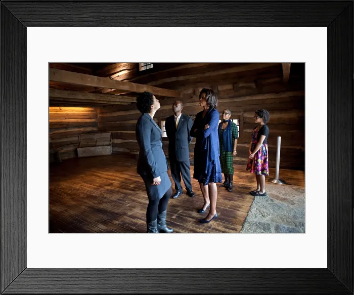 Framed Print : First Lady Michelle Obama in the Slave Pen exhibit at National Underground Railroad Freedom Center. Cincinnati, Ohio, Feb. 23, 2012