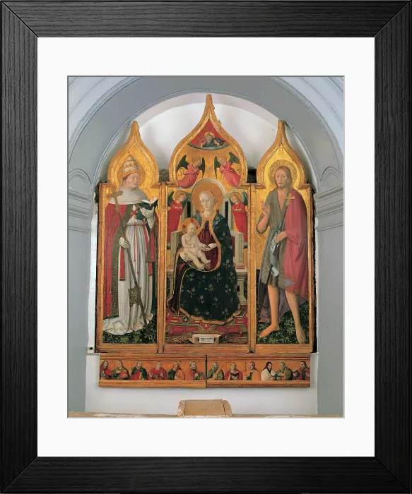 Framed Print : Antonio da Fabriano, Enthroned Madonna and Child with Sts John the Baptist and Clement Pope, 1474, 15th Century, tempera and gold on board, Italy, Marche, Genga, Ancona