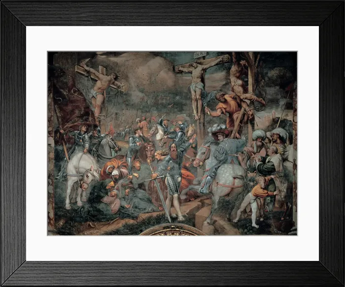 Framed Print : Sacchis Giovanni Antonio de known as il Pordenone, Scenes from the Life of Christ: Crucifixion, 1520 - 1522, 16th Century, fresco, Italy, Lombardy, Cremona, Cathedral