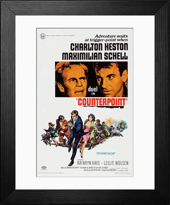 Framed Print : COUNTERPOINT, US poster art, top from left, Charlton Heston, Maximilian Schell, 1967 Framed Print : COUNTERPOINT, US poster art, top from left, Charlton Heston, Maximilian Schell, 1967