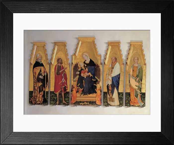 Framed Print : Lello da Velletri, Madonna and Child with Angels, Sts Augustine, John, Liberatore and Agatha, 15th Century, tempera on board, Italy, Umbria, Perugia, National Gallery of Umbria