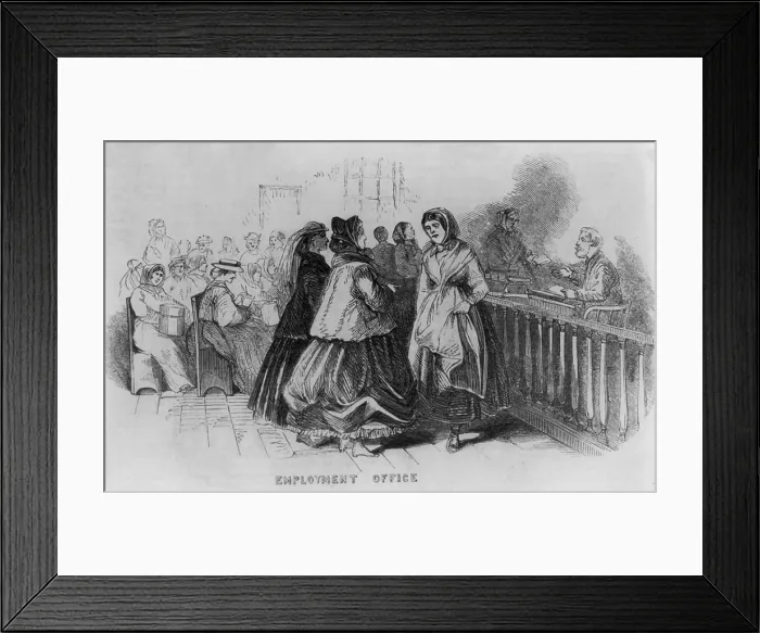 Framed Print : Women immigrants at the New York City's Castle Garden immigrant station Employment Office. Potential employers were screened and matched to qualified immigrants. 1866