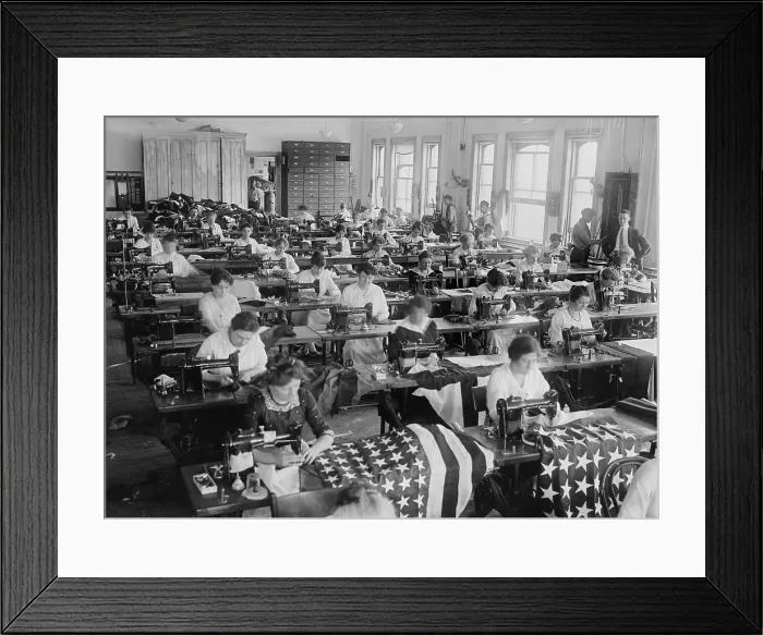 Framed Print : Women sewing American Flags at the Brooklyn Navy Yard, c. 1916-1920 (BSLOC_2017_2_155)