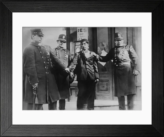 Framed Print : Battered striker with policemen during the Philadelphia Trolley Strike, Feb. 24, 1910 Framed Print : Battered striker with policemen during the Philadelphia Trolley Strike, Feb. 24, 1910