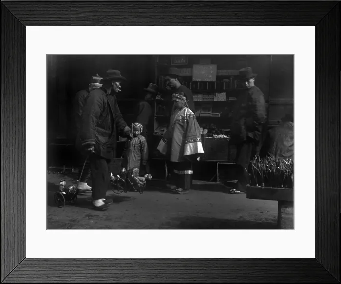 Framed Print : THE TOY PEDDLER. Chinese immigrants in San Francisco. From Arnold Genthe's CHINATOWN SERIES. Ca. 1896