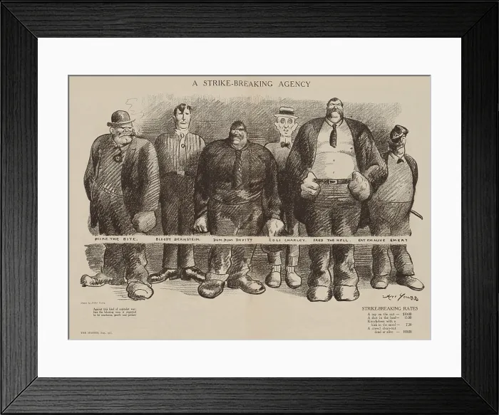 Framed Print : STRIKE BREAKING AGENCY, political cartoon in THE MASSES, August 1915 Framed Print : STRIKE BREAKING AGENCY, political cartoon in THE MASSES, August 1915