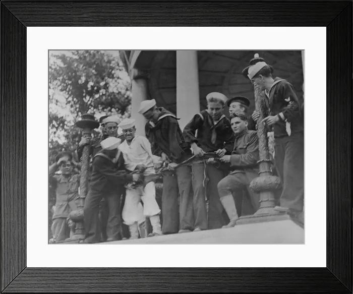Framed Print : US Soldiers and sailors tearing up a banner carried in a Socialists peace demonstration. Boston, c. 1917-18 (BSLOC_2017_2_140) Framed Print : US Soldiers and sailors tearing up a banner carried in a Socialists peace demonstration. Boston, c. 1917-18 (BSLOC_2017_2_140)