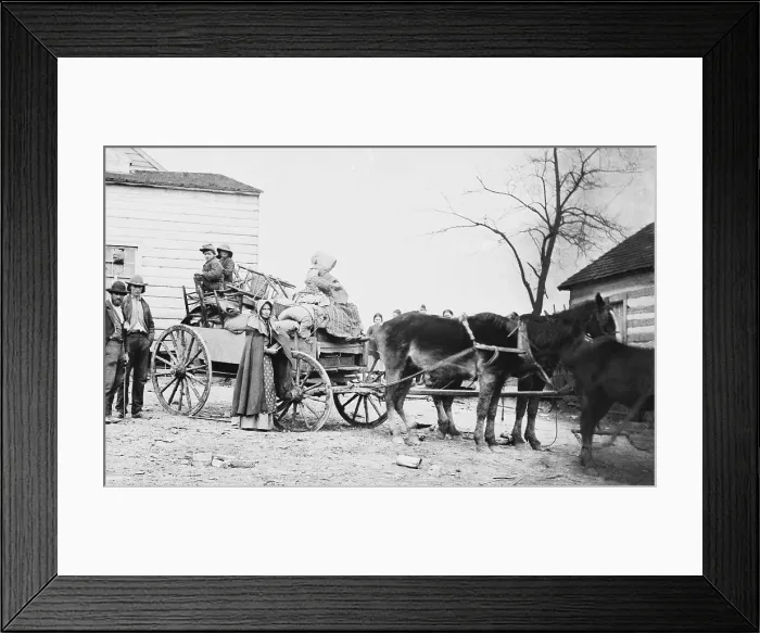 Framed Print : DEPARTURE FROM THE OLD HOMESTEAD, an 1862 photograph by George Barnard shows a American family on the move during the Civil War Framed Print : DEPARTURE FROM THE OLD HOMESTEAD, an 1862 photograph by George Barnard shows a American family on the move during the Civil War