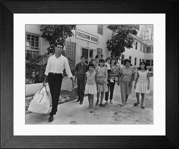 Framed Print : Cuban refugee family in Miami, Florida in 1966. From 1965 through 1972, Cuba allowed 250, 000 people to leave Cuba, leaving their homes and assets behind. The U.S